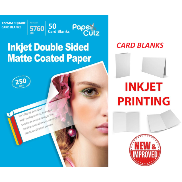 122mm Square Matt 250GSM Card Blanks, INKJET 50 Card Blanks