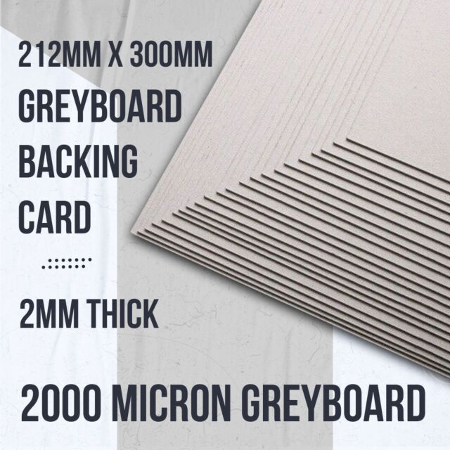 212mm x 300mm 2mm Greyboard Backing Card 1200GSM Pack Size : 25 Sheets