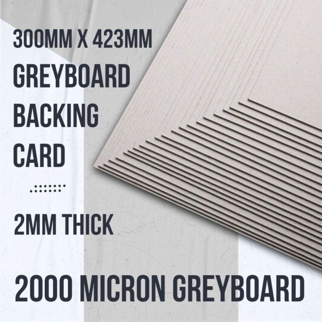300mm x 423mm Card 2mm Thick Backing Greyboard 1200GSM Pack Size : 25 Sheets