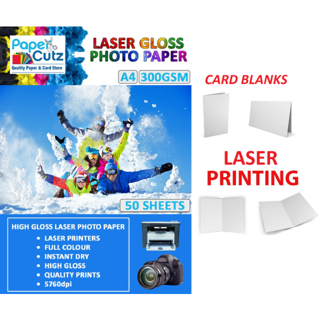 A4 Card Blanks for Laser Printing, Gloss 300GSM - 50 Sheets