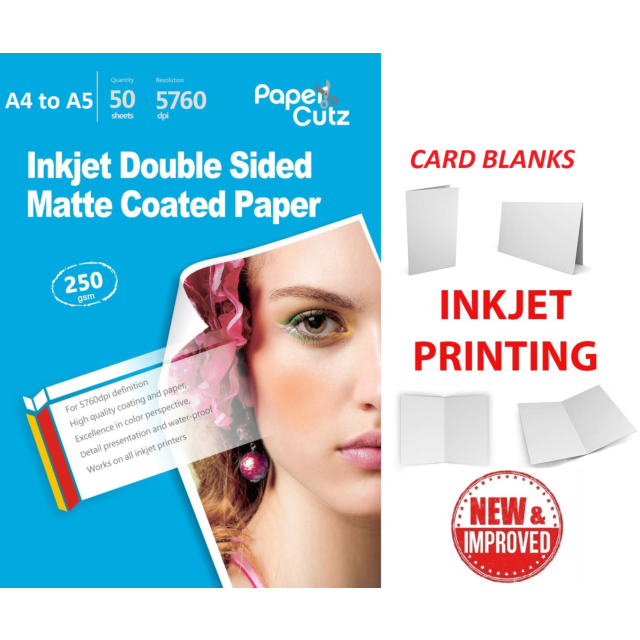 A4 to A5 Matt 250GSM Card Blanks, INKJET Matte 50 Card Blanks