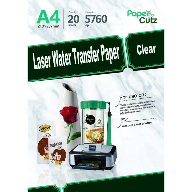 A4 Water Slide Decal Paper Clear Laser Print - 20 Sheets