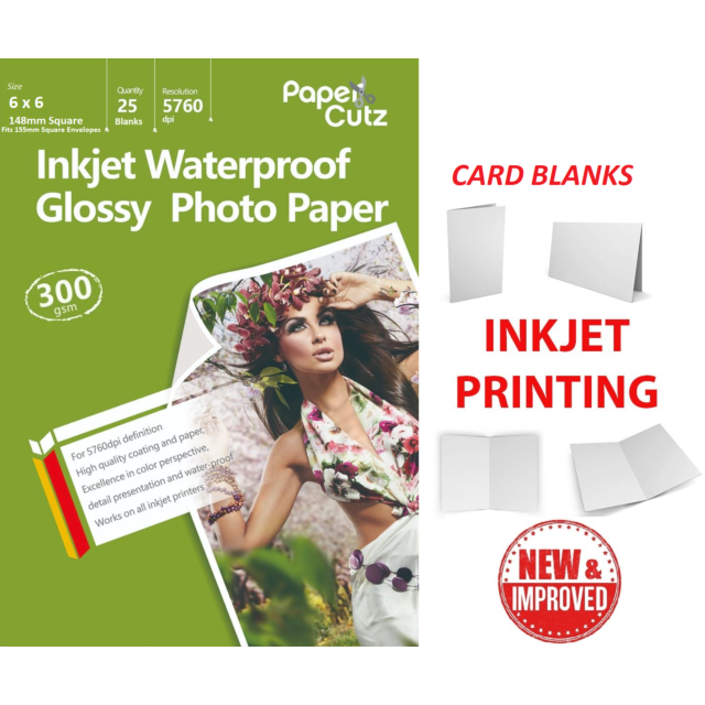 6x6 Gloss 300GSM Card Blanks, INKJET, Professional Photo Paper x25