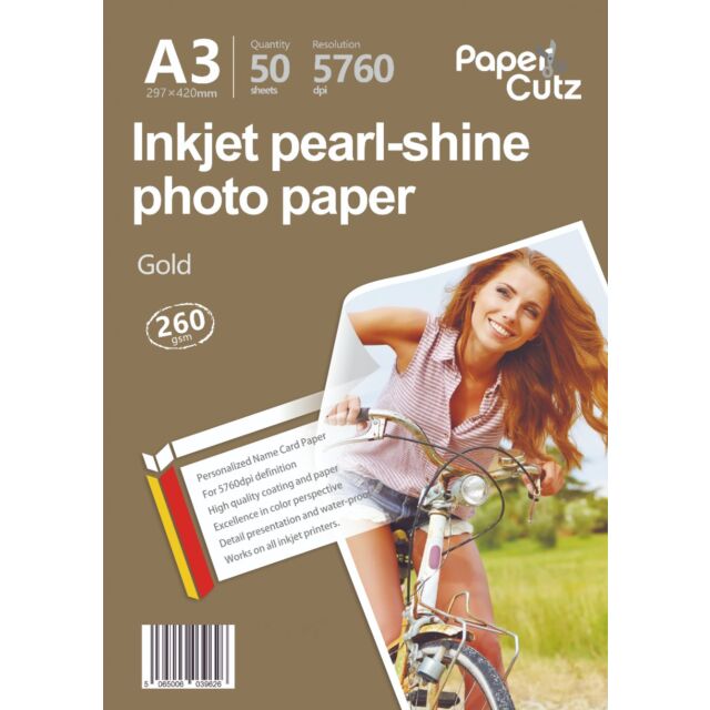 A3 Photo Paper Pearlescent 260GSM Inkjet Gold - 50 Sheets