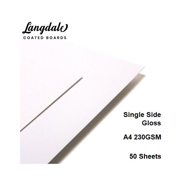 A4 White Box Board Gloss Coated 1 Side 230GSM 320Micron 50 Sheets