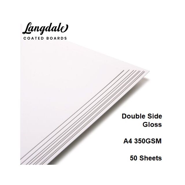 A4 LangDale White Box Board Gloss Coated 2 Sides 350GSM 460Micron 50 Sheets