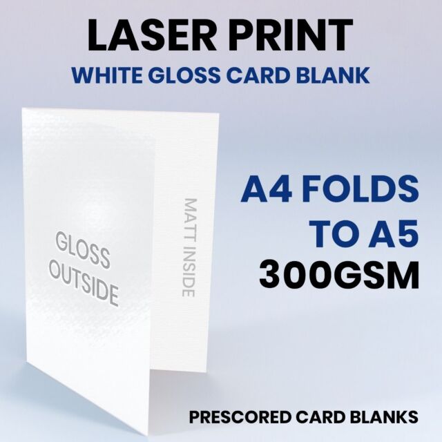 A4 to A5 White Gloss / Matte Card Blank 300GSM, Laser x1