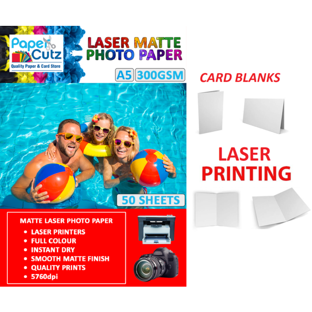 A5 Folds A6 Card Blanks for Laser Printing, Matte 300GSM - 50 Sheets