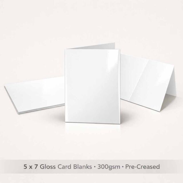 5 x 7 Gloss Card Blanks – 300gsm Pre‑Creased Printable Cards (25 Pack)