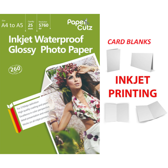 A4 To A5 Gloss 260GSM Card Blanks, INKJET, Professional Photo Paper - 25 Card Blanks
