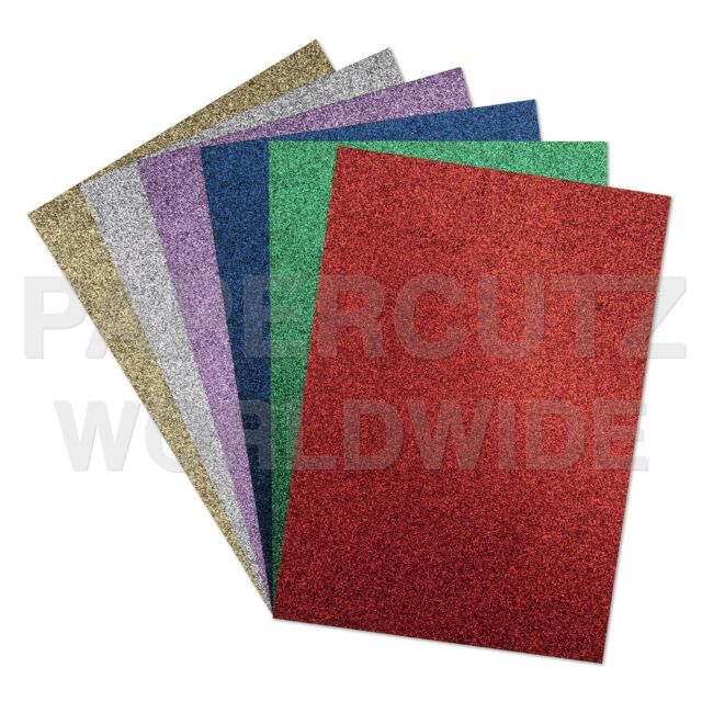 A4 Assorted Glitter Card 250GSM None Shed : Pack Size 6 Sheets