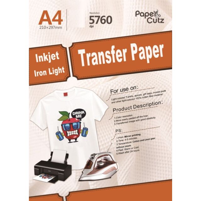 A4 T- Shirt Paper for Inkjet Printers, Light fabrics Pack Size : 10 Sheets
