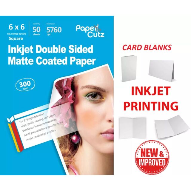 6 x 6 Matt 300GSM Card Blanks, INKJET Matte 50 Card Blanks