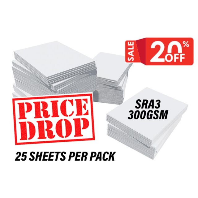 SRA3 Card White Smooth Craft 300GSM 380Micron 25 Sheets