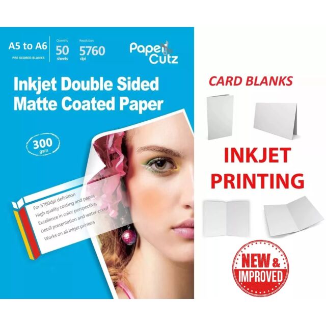 A5 to A6 Matt 300GSM Card Blanks, INKJET Matte 50 Card Blanks