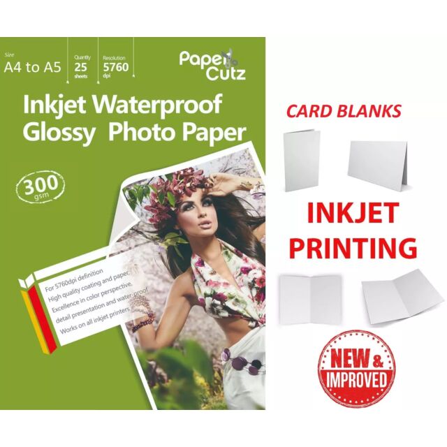 A4 to A5 Gloss 300GSM Card Blanks, INKJET, Professional Photo Paper x25