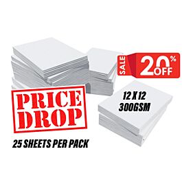 12x12 Card Thick White Craft 300GSM 380Micron Super Smooth 25 Sheets
