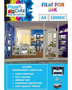 A4 Laser Printable Acetate Film — 100 Micron Clear OHP Transparency (50 Sheets)
