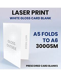A5 to A6 White Gloss / Matte Card Blank 300GSM, Laser x1