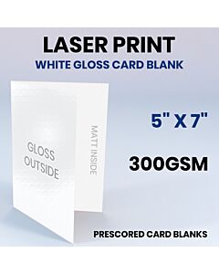 5" x 7" White Gloss Card Blank 300GSM, Laser Print, 1 Card Blanks
