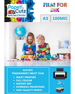 A3 Inkjet Printable Acetate Film — 100 Micron Clear OHP Transparency (50 Sheets)