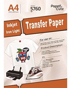 A4 Inkjet T‑Shirt Transfer Paper — Light Fabric Iron‑On Sheets (5 Pack)