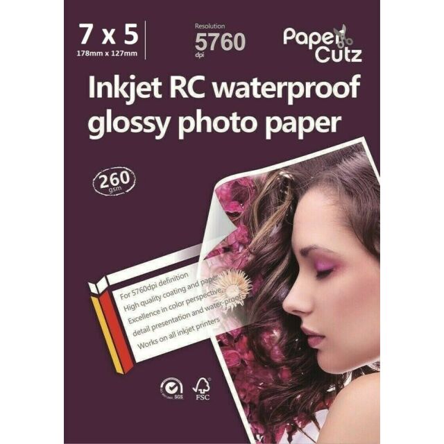 7 x 5 Gloss 260GSM Resin Coated Inkjet Photo Paper - 100 Sheets