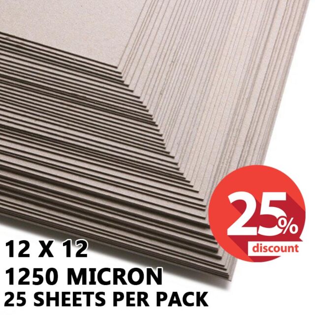 12x12 Square Greyboard Backing Card 750GSM 1.25MM Pack Size : 25 Sheets