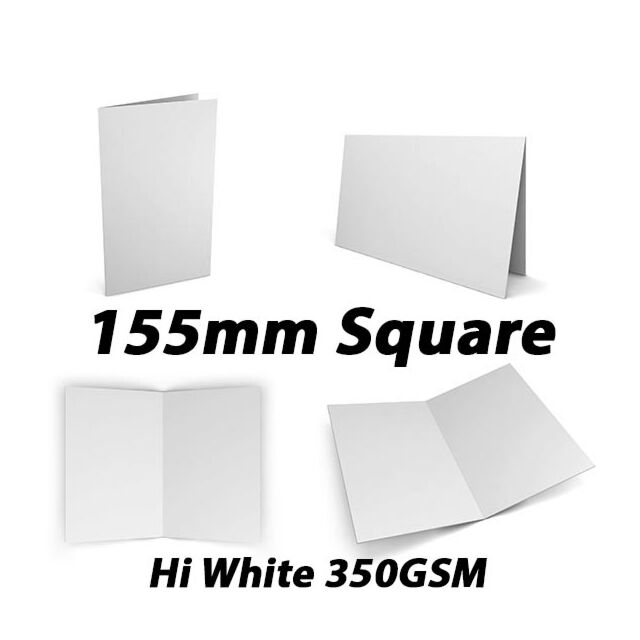 155mm Square Card Blank Hi White Super Smooth 350GSM Pack Size : 50 Card Blanks