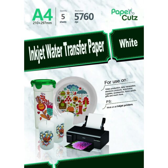 A4 Water Slide Decal Paper White Inkjet Print - 5 Sheets