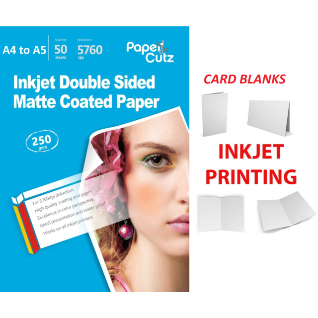 A4 to A5 Matt 250GSM Card Blanks, INKJET, Professional Photo Paper Matte  - PACK SIZE : 50 Card Blanks