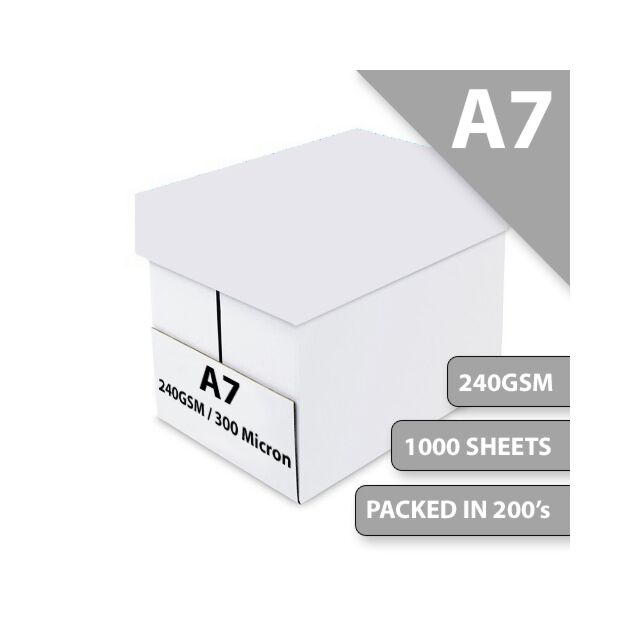 Box A7 White Card Craft & Printer 240GSM / 300 Micron Pack Size : 1000 Sheets