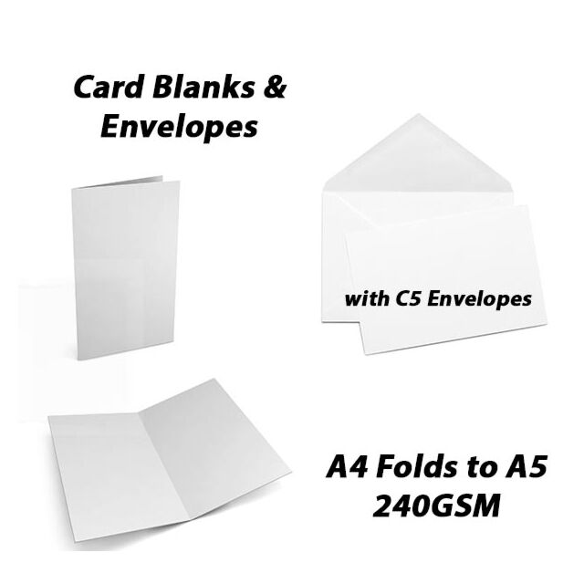 A4 to A5 Blank Cards & Envelopes - White | 240GSM Pack Size : 25